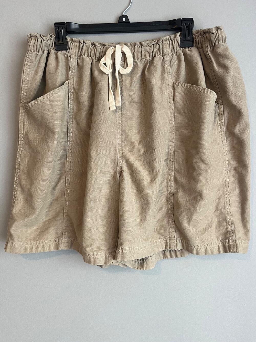Aerie Women's L Beige Pull-On Drawstring Shorts Cotton Lyocell Pocket Casual